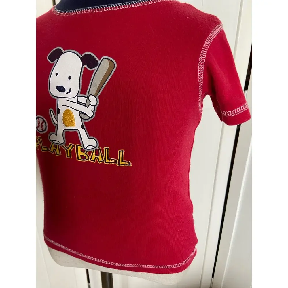 Carter's Boys Pajamas Size‎ 18 Mo Red Gray Baseball Dog Play Ball Cotton